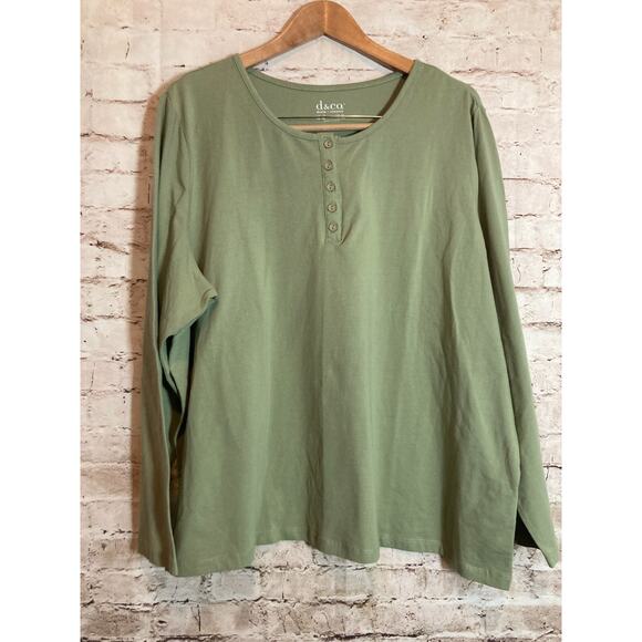 D&Co. Top Womens 2X Sage Green Henley Popover Cotton Stretch Plus Capsule - Picture 1 of 13